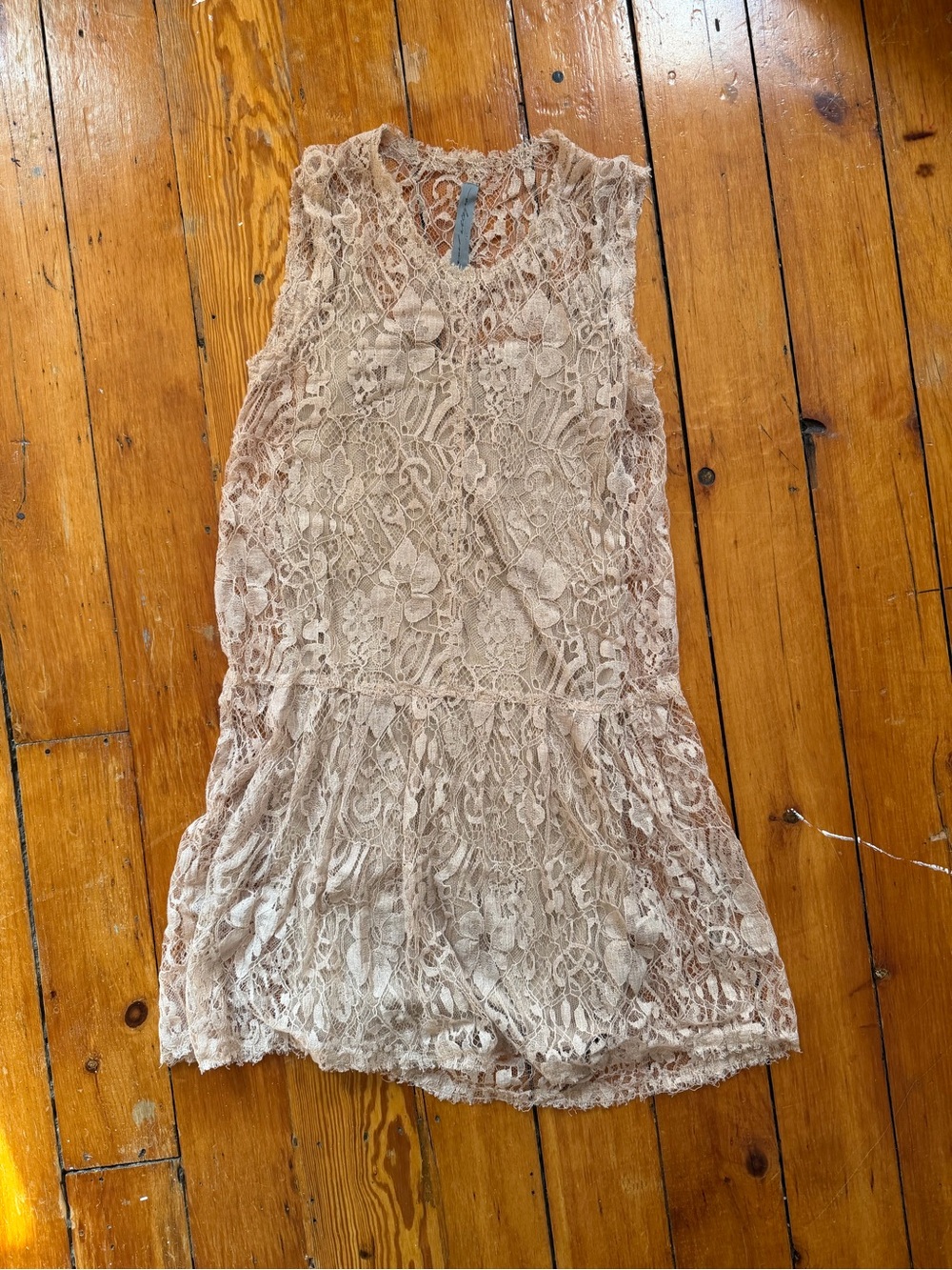 Raquel Allegra Nude Blush Lace Mini Dress